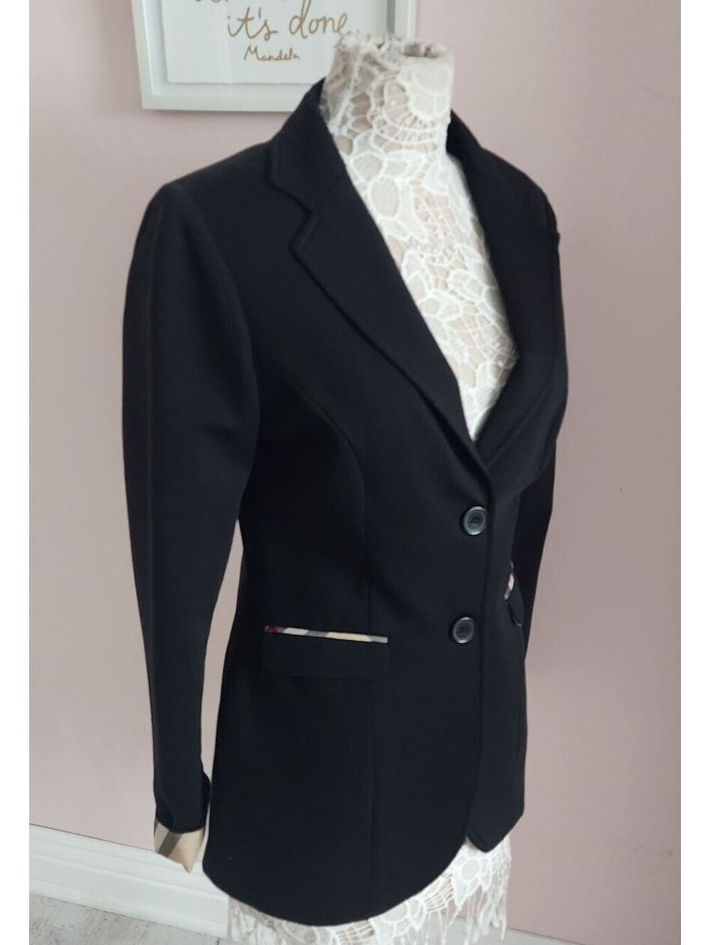 NWT Burberry Brit Black Blazer Check Cuff Jacket XXL Fits US 10 Authentic